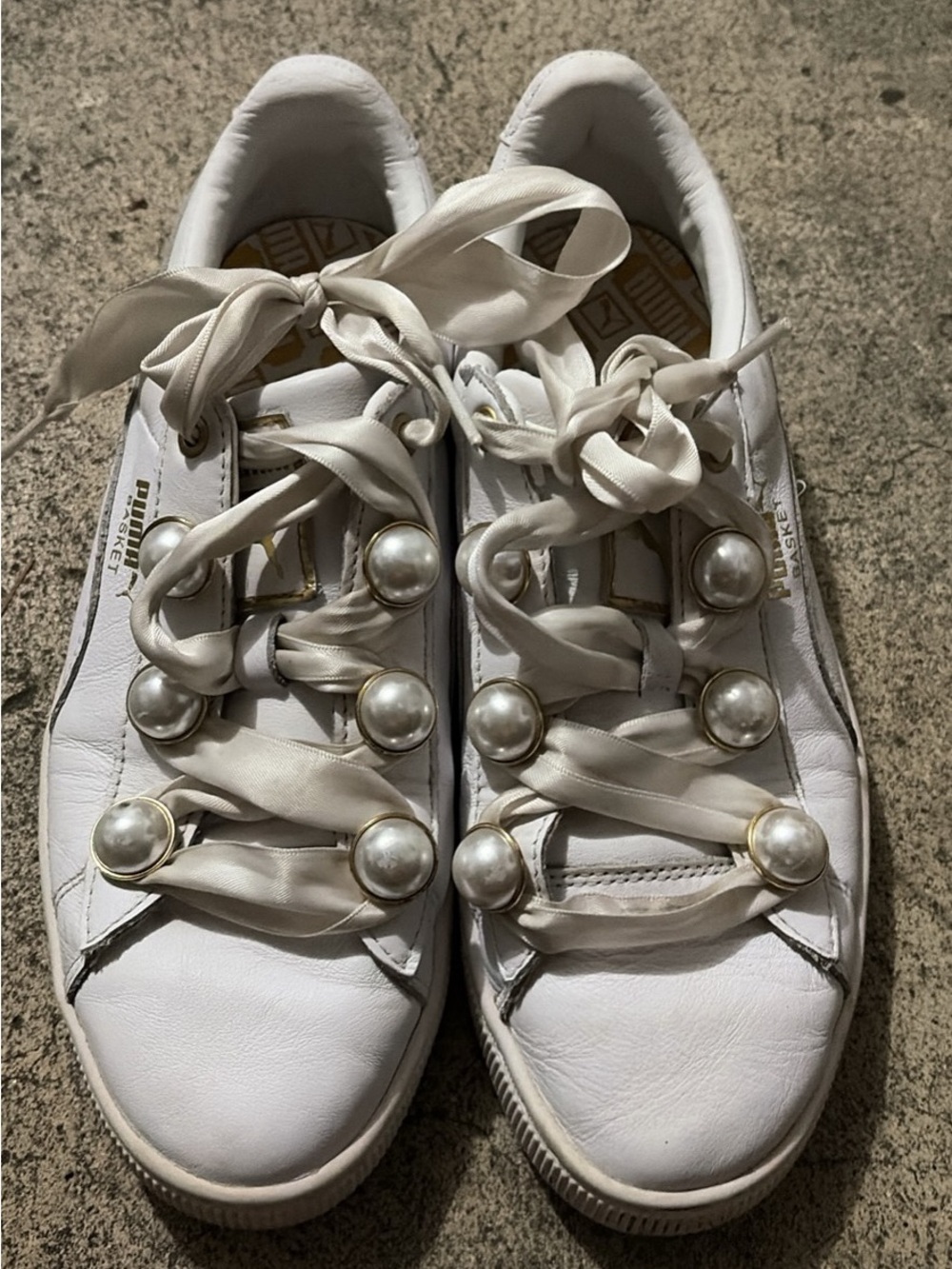 White Pearl-Embellished Women's Sneakers